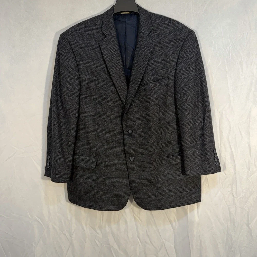 Joseph & Feiss 2 Button 100% Lambswool Blazer Sport Coat 46‎ Plaid Gray